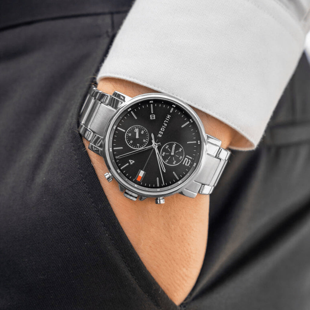 Tommy Hilfiger Daniel Black Dial Silver Steel Strap Watch for Men - 1710413 Buy Now By Tommy Hilfiger