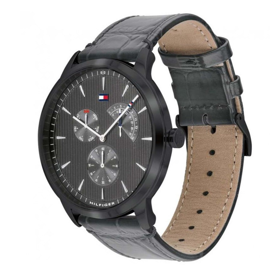 Tommy Hilfiger Brad Chronograph Quartz Grey Dial Grey Leather Strap Watch For Men - 1710388 Buy Now By Tommy Hilfiger