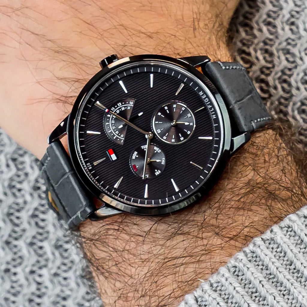 Tommy Hilfiger Brad Chronograph Quartz Grey Dial Grey Leather Strap Watch For Men - 1710388 Buy Now By Tommy Hilfiger