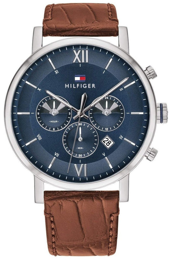 Tommy Hilfiger Evan Chronograph Blue Dial Brown Leather Strap Watch for Men - 1710393 Buy Now By Tommy Hilfiger
