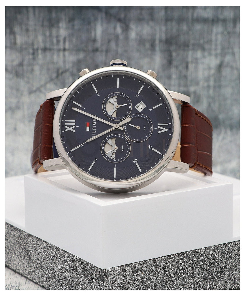 Tommy Hilfiger Evan Chronograph Blue Dial Brown Leather Strap Watch for Men - 1710393 Buy Now By Tommy Hilfiger