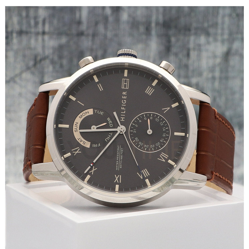 Tommy Hilfiger Kane Grey Dial Brown Leather Strap Watch for Men - 1710398 Buy Now By Tommy Hilfiger