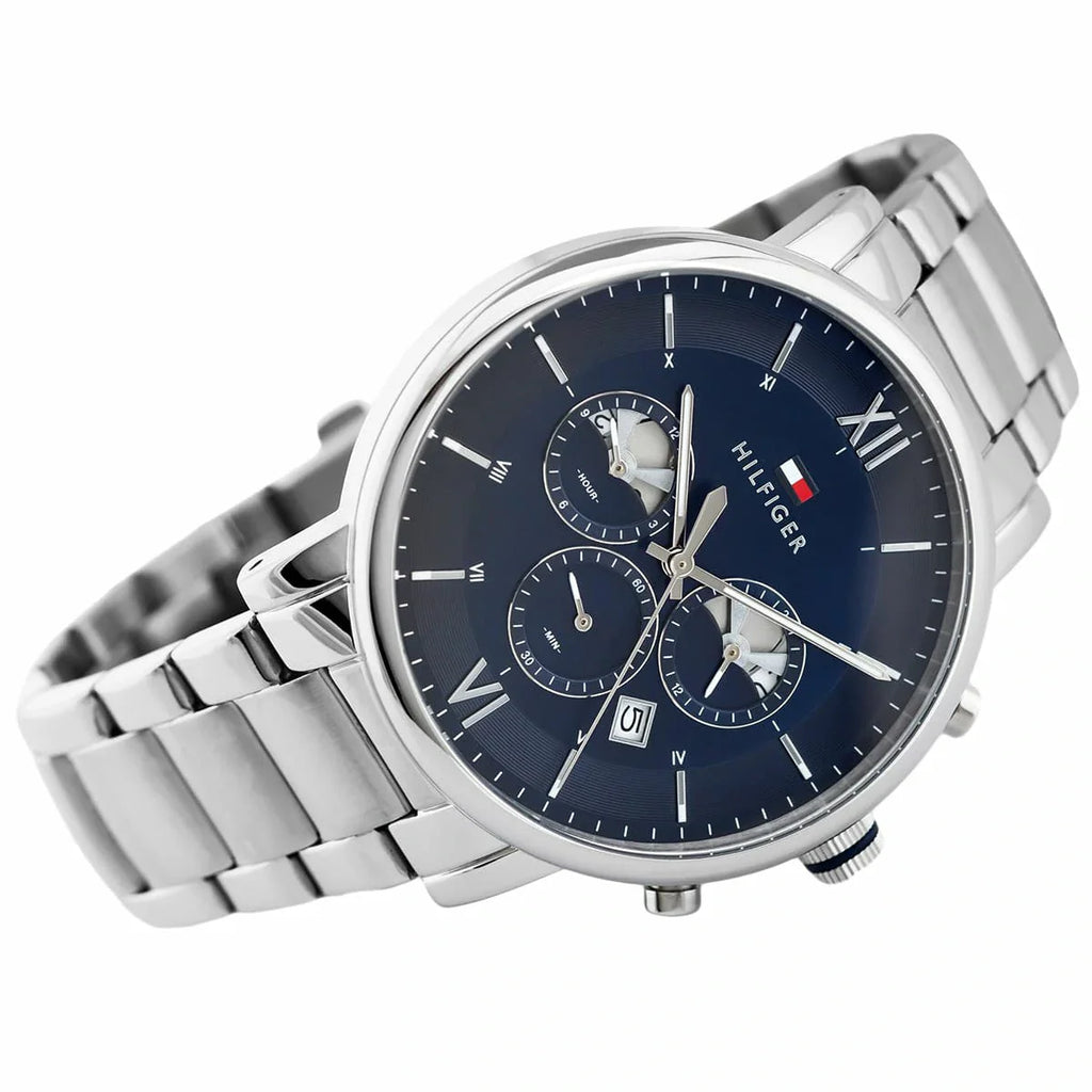 Tommy Hilfiger Evan Chronograph Blue Dial Silver Steel Strap Watch For Men - 1710409 Buy Now By Tommy Hilfiger
