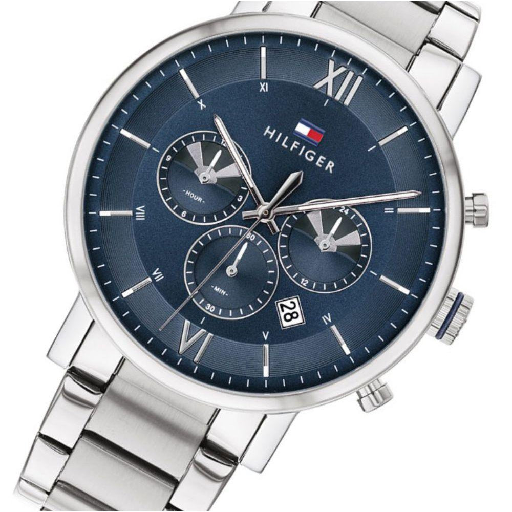 Tommy Hilfiger Evan Chronograph Blue Dial Silver Steel Strap Watch For Men - 1710409 Buy Now By Tommy Hilfiger