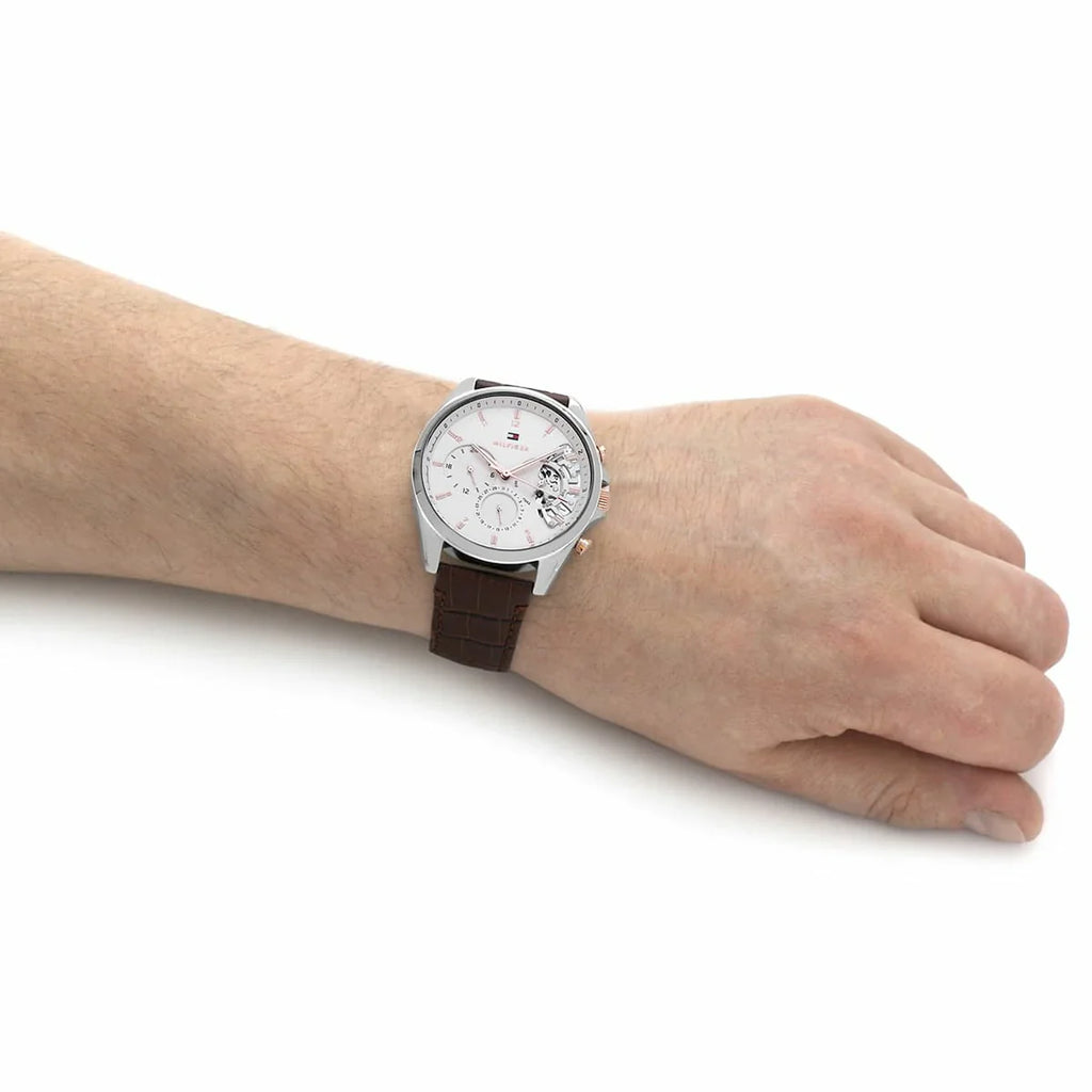 Tommy Hilfiger Baker Chronograph White Dial Brown Leather Strap Watch For Men - 1710450 Buy Now By Tommy Hilfiger