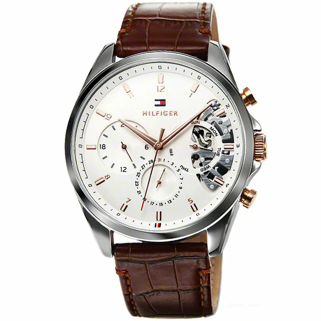 Tommy Hilfiger Baker Chronograph White Dial Brown Leather Strap Watch For Men - 1710450 Buy Now By Tommy Hilfiger