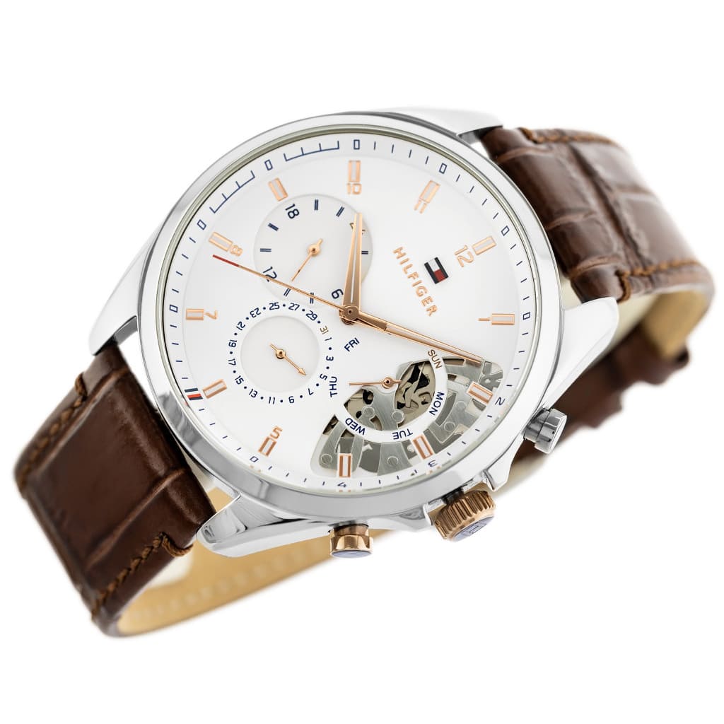 Tommy Hilfiger Baker Chronograph White Dial Brown Leather Strap Watch For Men - 1710450 Buy Now By Tommy Hilfiger