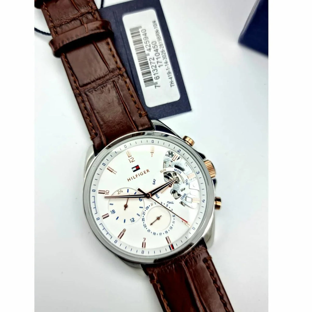 Tommy Hilfiger Baker Chronograph White Dial Brown Leather Strap Watch For Men - 1710450 Buy Now By Tommy Hilfiger