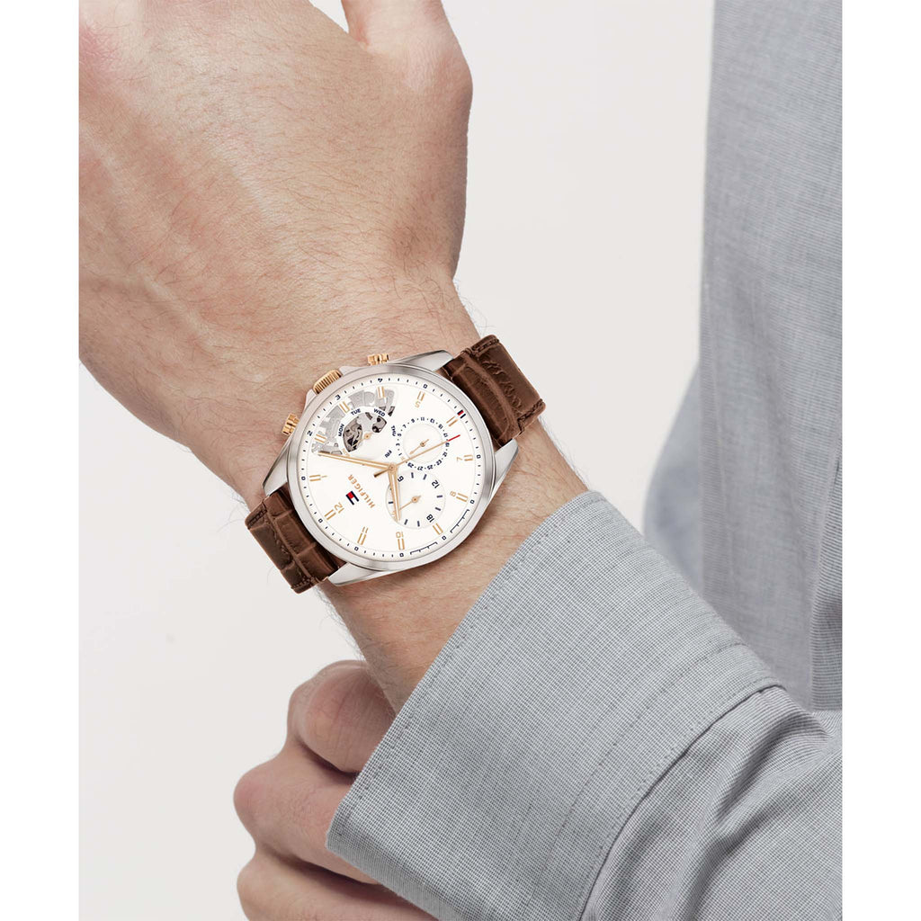 Tommy Hilfiger Baker Chronograph White Dial Brown Leather Strap Watch For Men - 1710450 Buy Now By Tommy Hilfiger