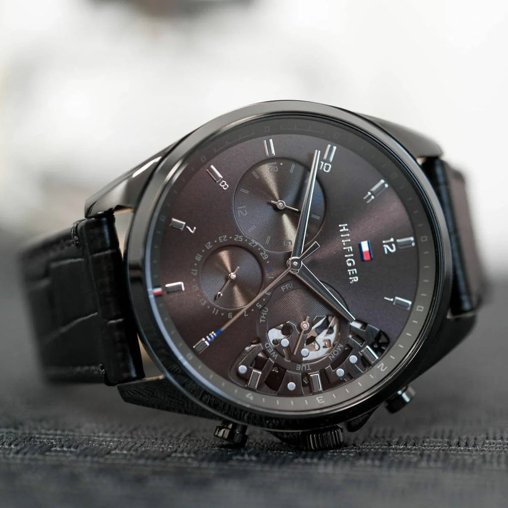 Tommy Hilfiger Baker Chronograph Black Dial Black Leather Strap Watch For Men - 1710452 Buy Now By Tommy Hilfiger