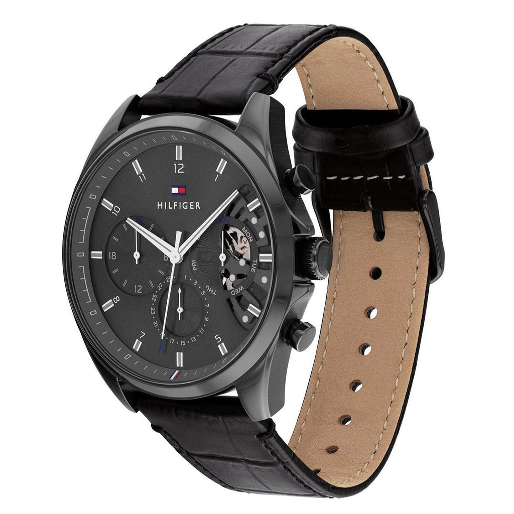 Tommy Hilfiger Baker Chronograph Black Dial Black Leather Strap Watch For Men - 1710452 Buy Now By Tommy Hilfiger