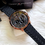 Tommy Hilfiger Luca Chronograph Black Dial Black Rubber Strap Watch For Men - 1710491 Buy Now By Tommy Hilfiger