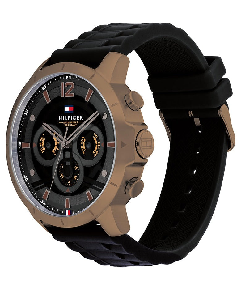 Tommy Hilfiger Luca Chronograph Black Dial Black Rubber Strap Watch For Men - 1710491 Buy Now By Tommy Hilfiger