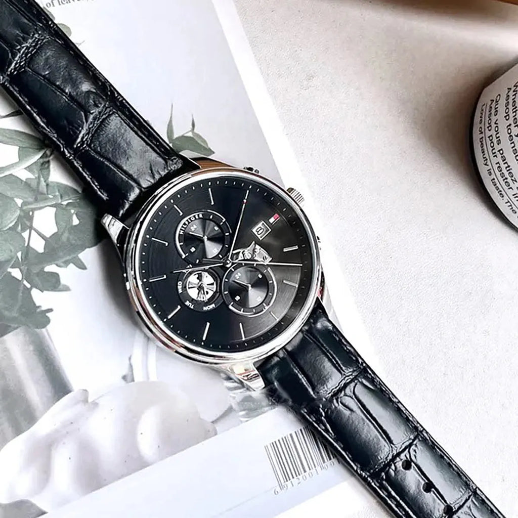 Tommy Hilfiger Weston Chronograph Black Dial Black Leather Strap Watch For Men - 1710502 Buy Now By Tommy Hilfiger