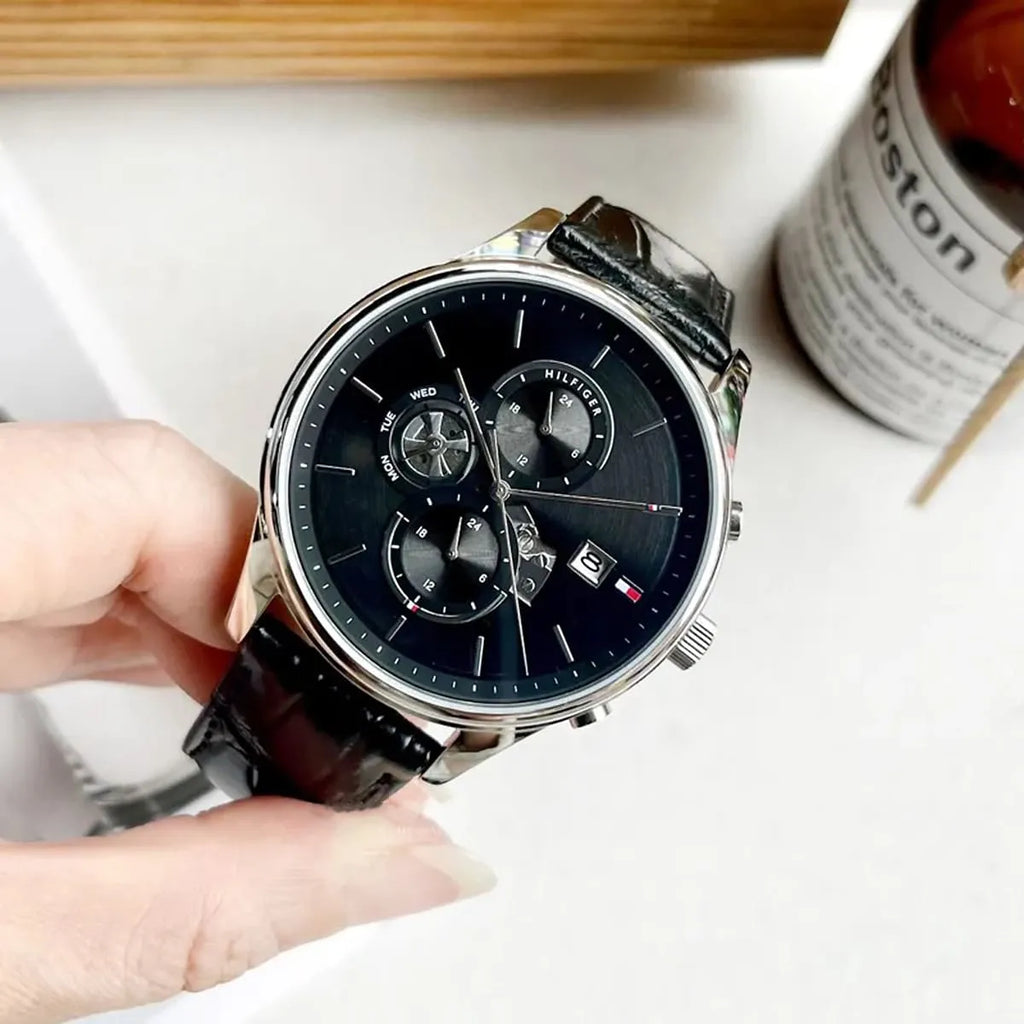 Tommy Hilfiger Weston Chronograph Black Dial Black Leather Strap Watch For Men - 1710502 Buy Now By Tommy Hilfiger