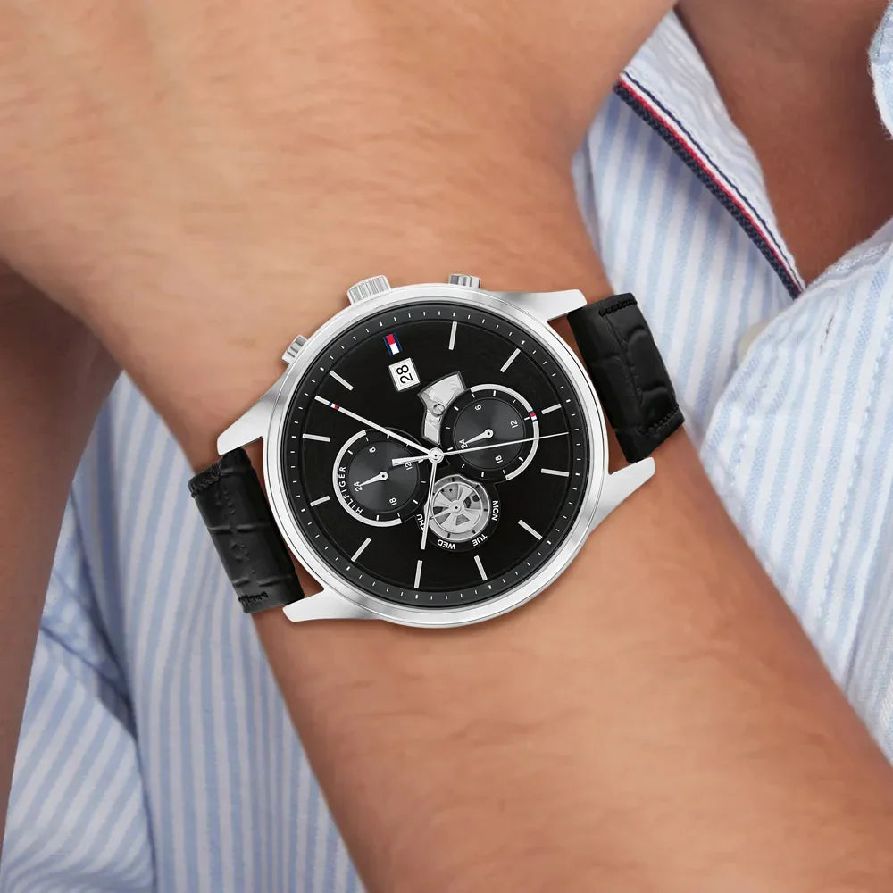 Tommy Hilfiger Weston Chronograph Black Dial Black Leather Strap Watch For Men - 1710502 Buy Now By Tommy Hilfiger