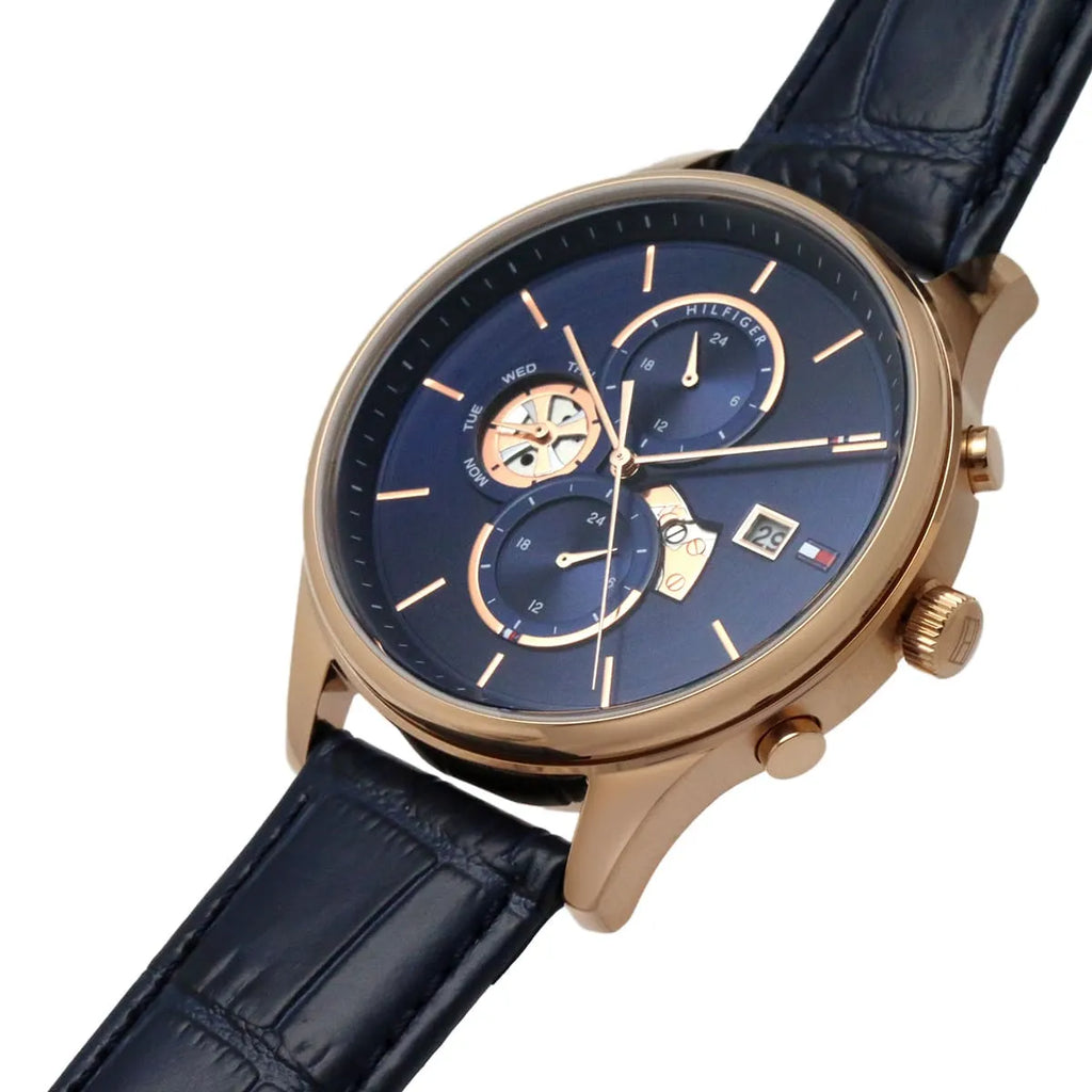 Tommy Hilfiger Weston Chronograph Blue Dial Blue Leather Strap Watch For Men - 1710503 Buy Now By Tommy Hilfiger