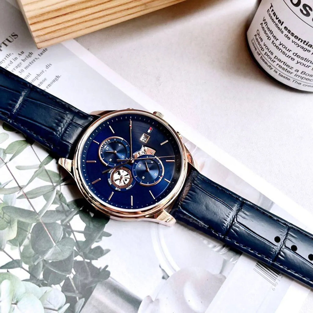 Tommy Hilfiger Weston Chronograph Blue Dial Blue Leather Strap Watch For Men - 1710503 Buy Now By Tommy Hilfiger