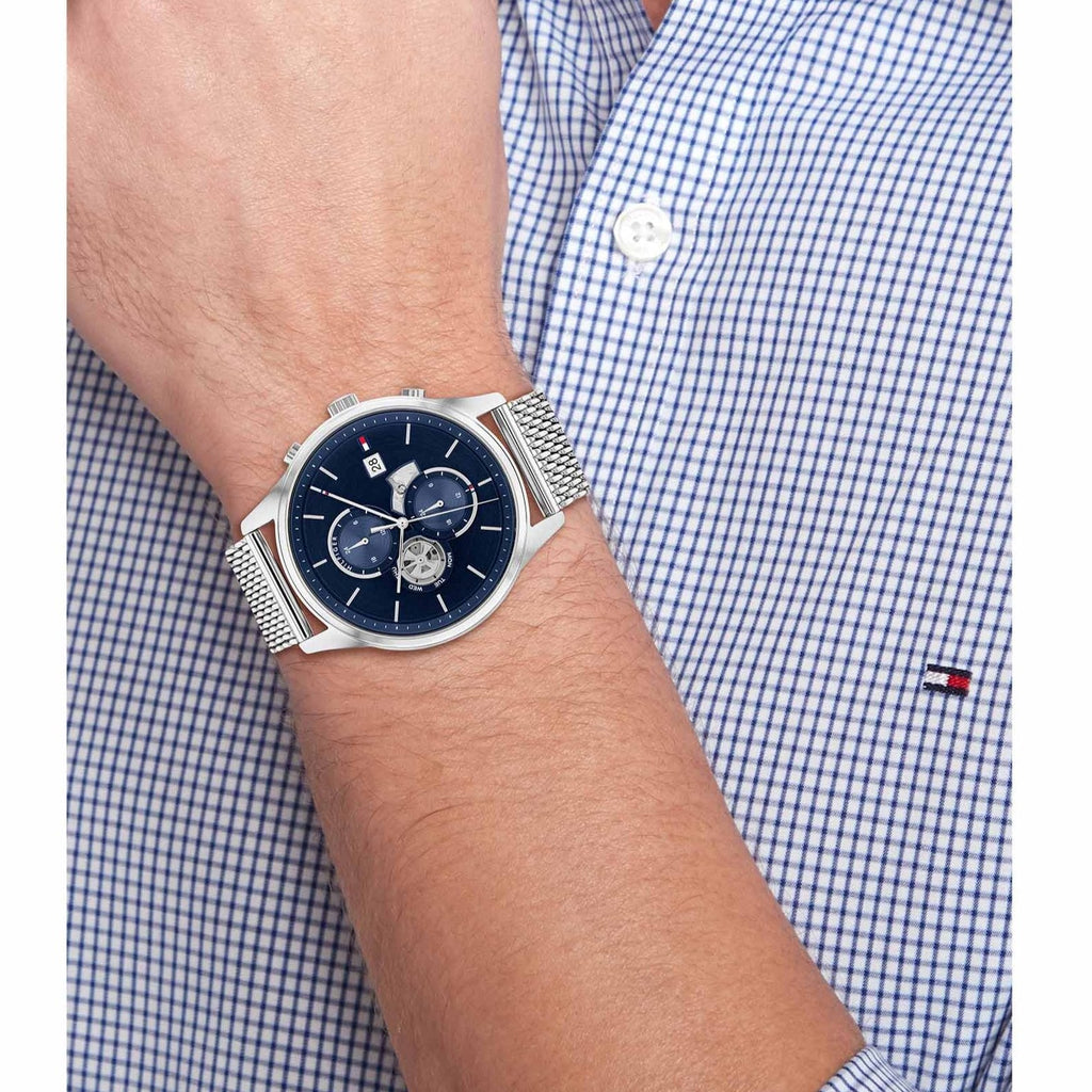 Tommy Hilfiger Weston Chronograph Blue Dial Silver Mesh Bracelet Watch For Men - 1710504 Buy Now By Tommy Hilfiger