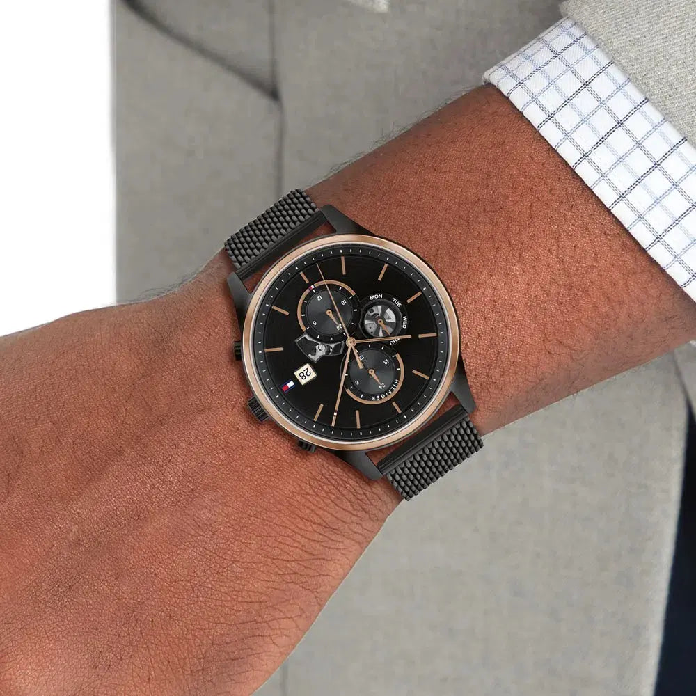 Tommy Hilfiger Weston Chronograph Black Dial Black Mesh Bracelet Watch For Men - 1710505 Buy Now By Tommy Hilfiger