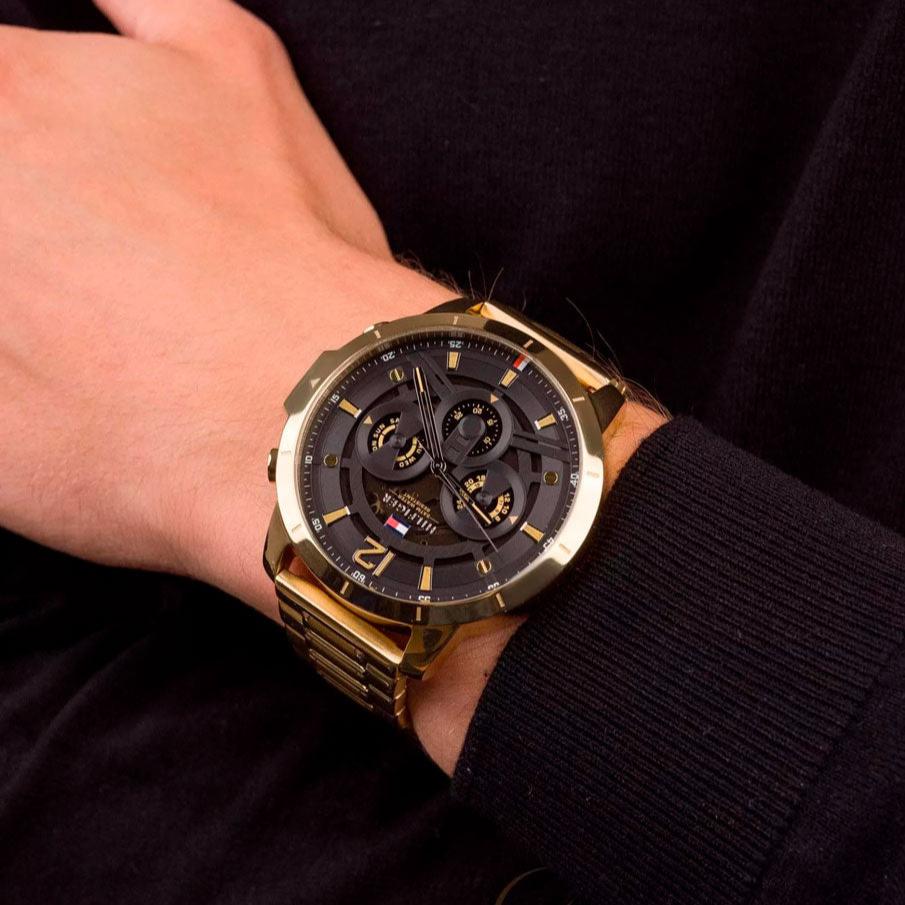 Tommy Hilfiger Luca Chronograph Black Dial Gold Steel Strap Watch For Men - 1710511 Buy Now By Tommy Hilfiger