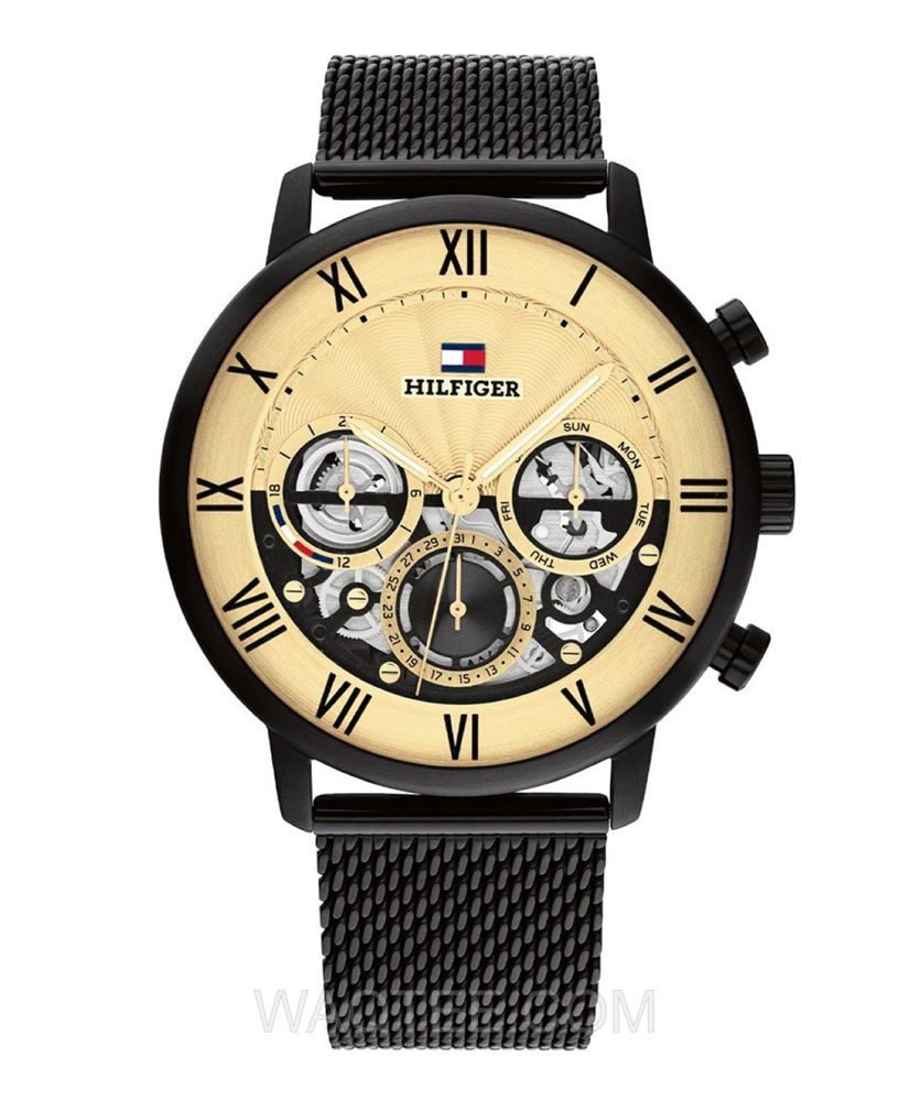 Tommy Hilfiger Legend Chronograph Gold Dial Black Mesh Bracelet Watch For Men - 1710568 Buy Now By Tommy Hilfiger