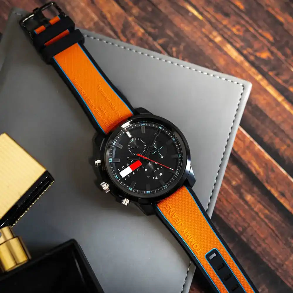 Tommy Hilfiger Wynwood Chronograph Black Dial Orange Silicone Strap Watch For Men - 1710583 Buy Now By Tommy Hilfiger