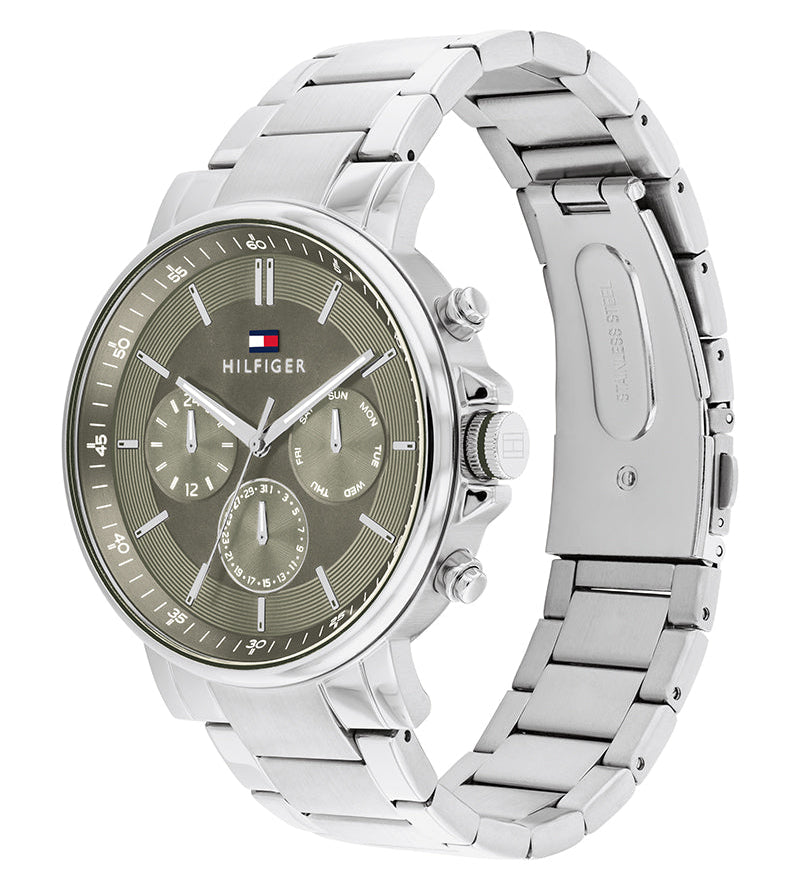 Tommy Hilfiger Tyson Chronograph Green Dial Silver Steel Strap Watch For Men - 1710587 Buy Now By Tommy Hilfiger