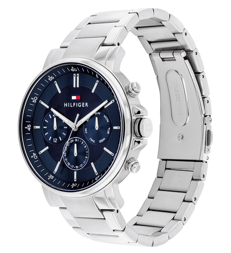 Tommy Hilfiger Tyson Chronograph Blue Dial Silver Steel Strap Watch For Men - 1710588 Buy Now By Tommy Hilfiger