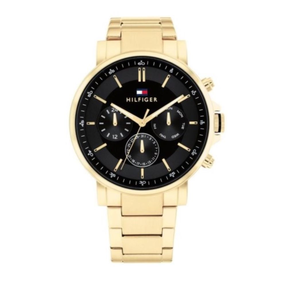 Tommy Hilfiger Tyson Chronograph Black Dial Gold Steel Strap Watch For Men - 1710589 Buy Now By Tommy Hilfiger
