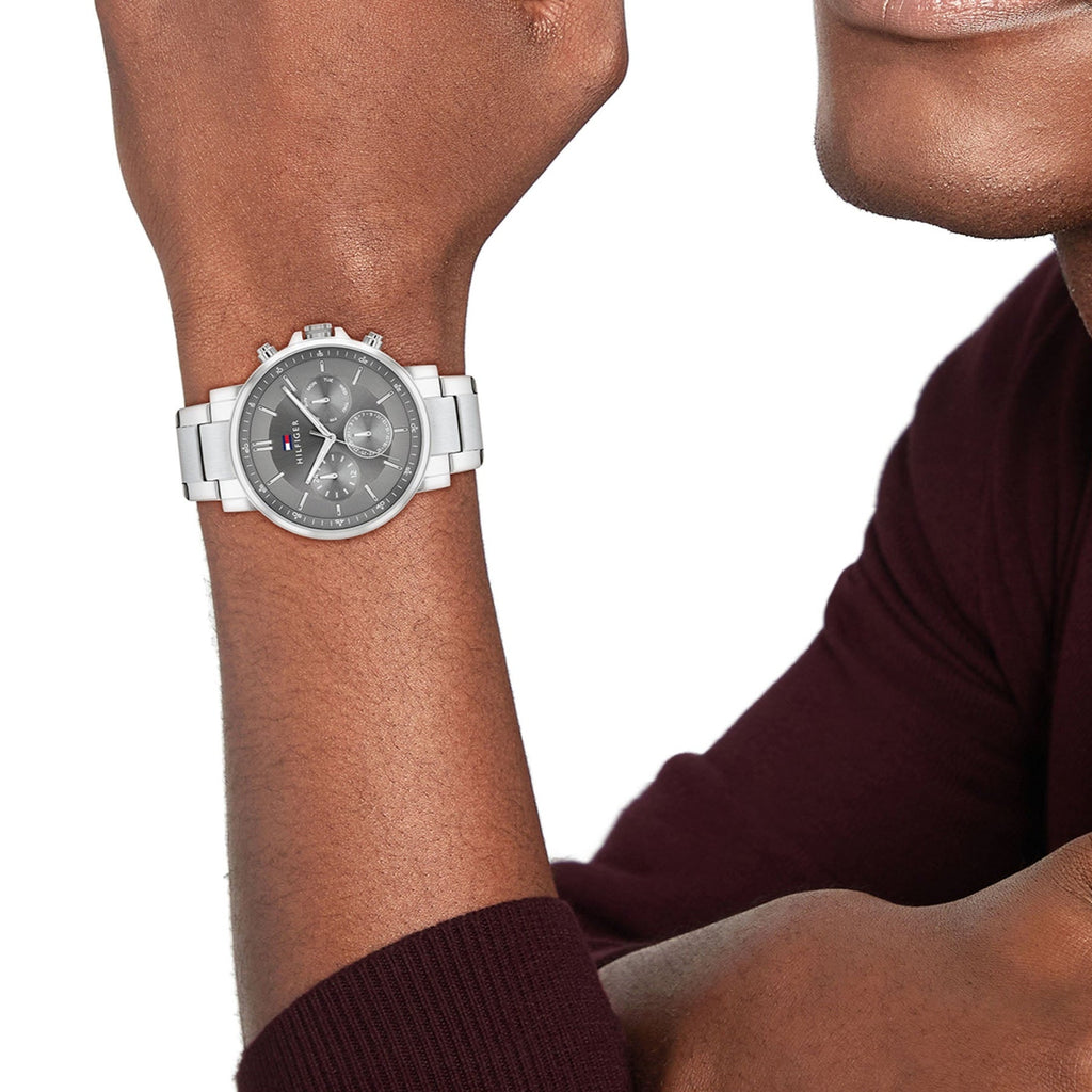 Tommy Hilfiger Tyson Chronograph Grey Dial Silver Steel Strap Watch For Men - 1710604 Buy Now By Tommy Hilfiger
