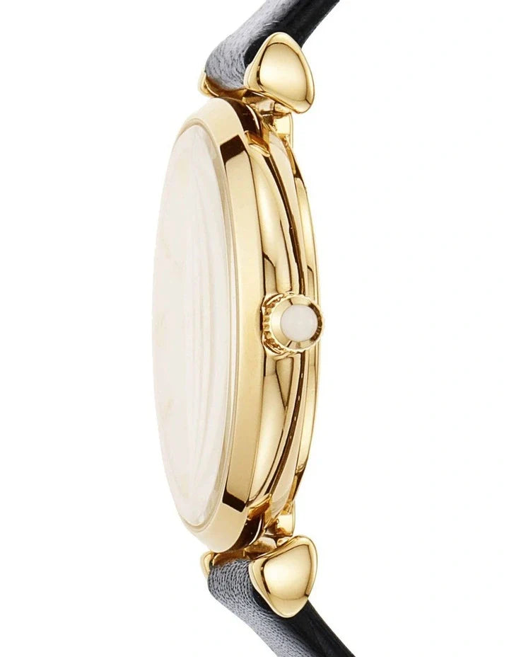 Emporio Armani Gianni T-Bar Quartz Mother of Pearl Dial Black Leather Strap Watch For Women - AR1910 Buy Now By Emporio Armani