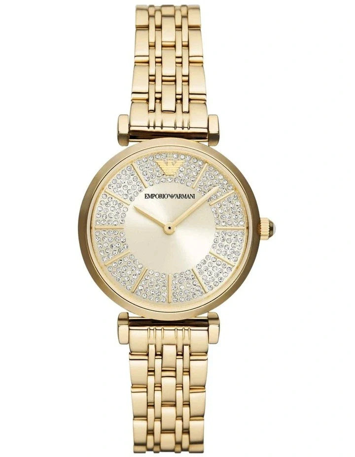 Emporio Armani Gianni T Bar Analog Crystals Gold Dial Gold Steel Strap Watch For Women - AR11608 Buy Now By Emporio Armani