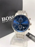 Hugo Boss Navigator Chronograph Blue Dial Silver Steel Strap Watch for Men - 1513498