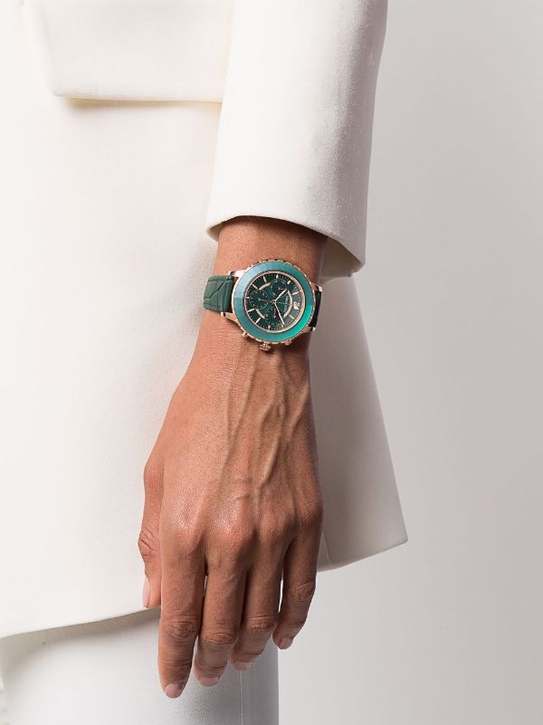 Swarovski Octea Lux Chrono Emerald Green Dial Green Leather Strap Watch for Women - 5452498 Buy Now By Swarovski