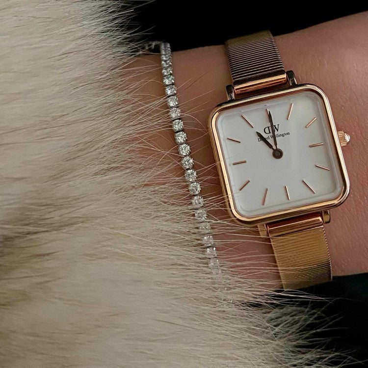 Daniel Wellington Quadro Studio White Dial Rose Gold Mesh Strap Watch For Women - DW00100517 Buy Now By Daniel Wellington