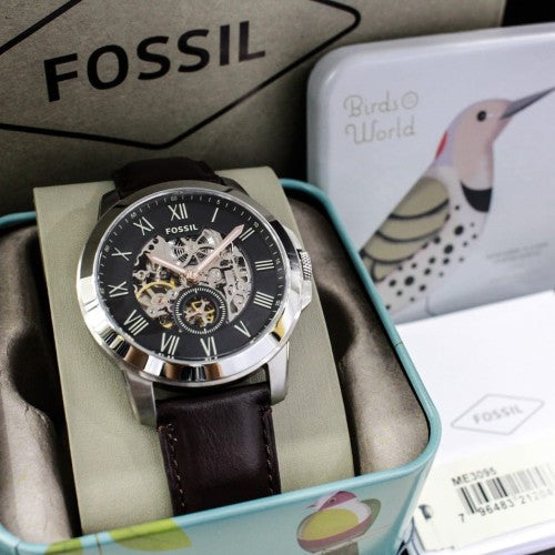 Fossil Grant Automatic Skeleton Black Dial Brown Leather Strap Watch for Men - ME3095 Buy Now By Fossil