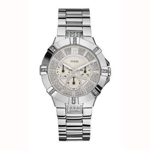 Guess Vista Diamonds Silver Dial Silver Steel Strap Watch for Women - W12080L1 Buy Now By Guess