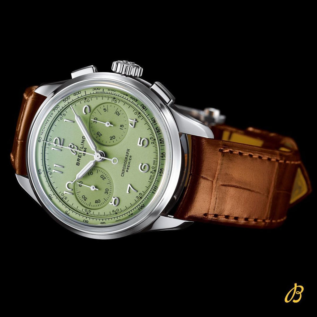 Breitling Premier B09 Chronograph 40 Green Dial Brown Leather Strap Watch for Men - AB0930D31L1P1 Buy Now By Breitling