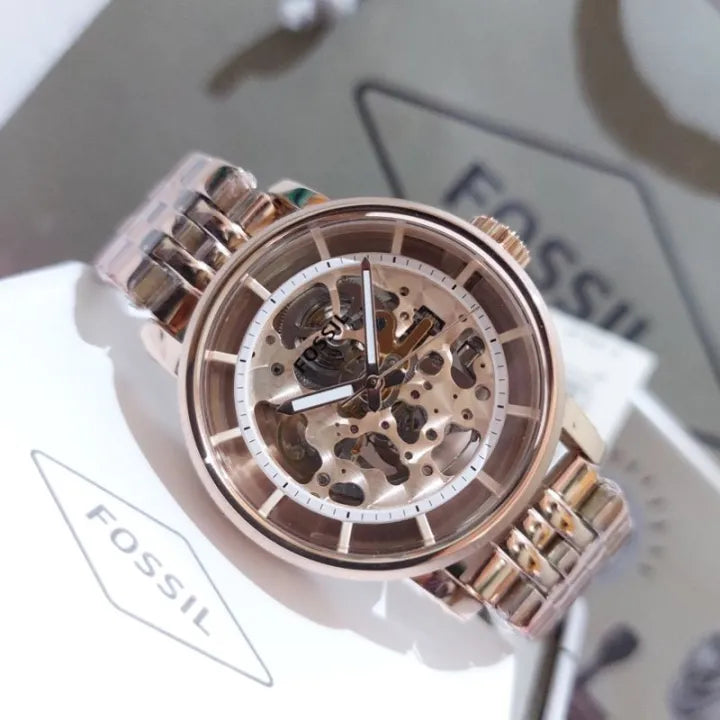 Fossil Boyfriend Automatic Skeleton Rose Gold Dial Rose Gold Steel Strap Watch for Women - ME3065 Buy Now By Fossil