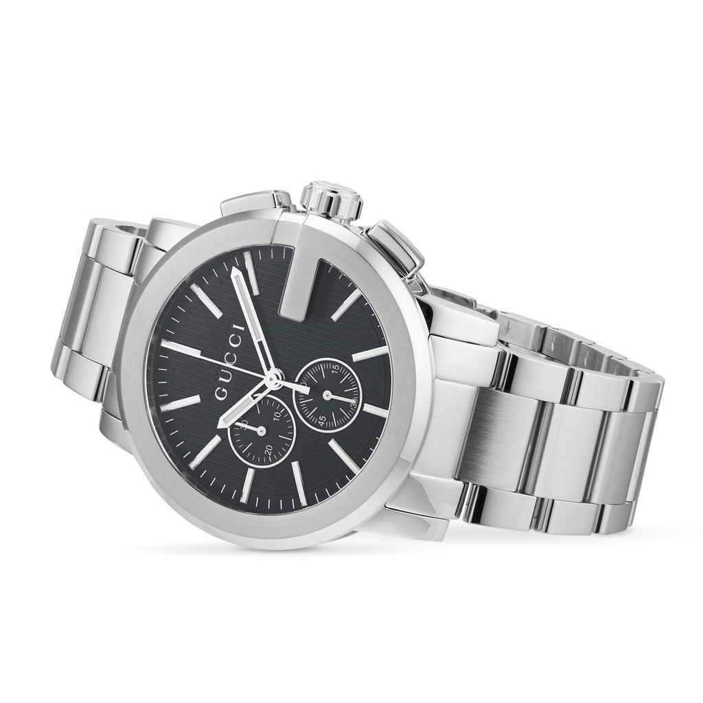 Gucci G Chrono Black Dial Silver Steel Strap Watch For Men - YA101204 Buy Now By Gucci