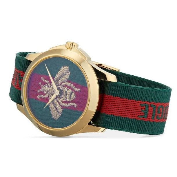Gucci Le Marche des Merveilles Green & Red Dial Green & Red NATO Strap Unisex Watch - YA126487 Buy Now By Gucci