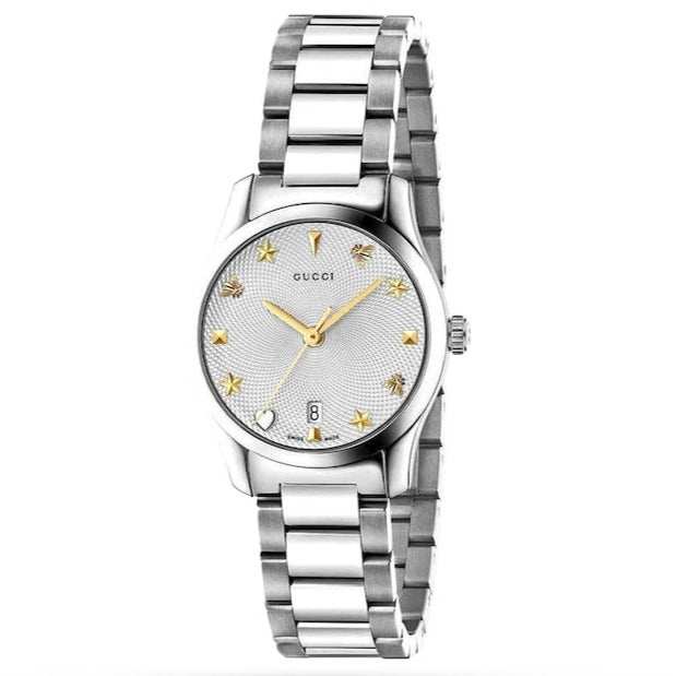 Gucci G Timeless White Dial Silver Steel Strap Watch For Women - YA126572A Buy Now By Gucci