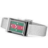 Gucci G Frame Red and Green Dial Silver Mesh Bracelet Watch For Women - YA147401 Buy Now By Gucci