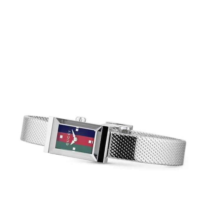 Gucci G Frame Quartz Diamonds Green & Red Mother of Pearl Dial Silver Mesh Bracelet Watch For Women - YA147510 Buy Now By Gucci