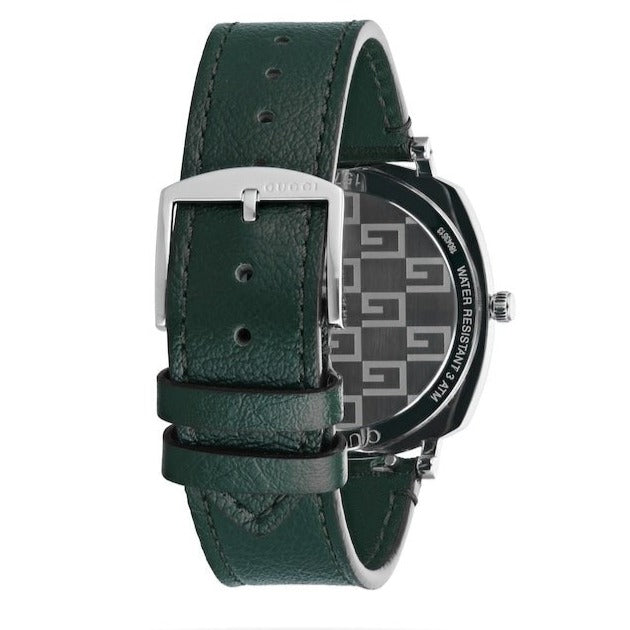 Gucci Grip Silver Dial Green Leather Strap Unisex Watch - YA157412 Buy Now By Gucci