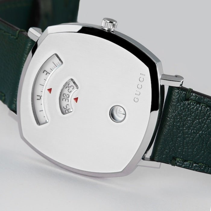 Gucci Grip Quartz Silver Dial Green Leather Strap Unisex Watch - YA157406 Buy Now By Gucci