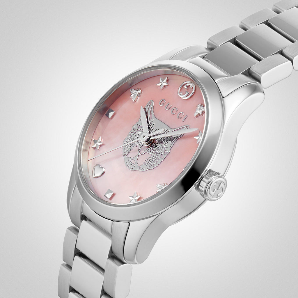 Gucci G Timeless Quartz Mother of Pearl Pink Dial Silver Steel Strap Watch For Women - YA1265013 Buy Now By Gucci