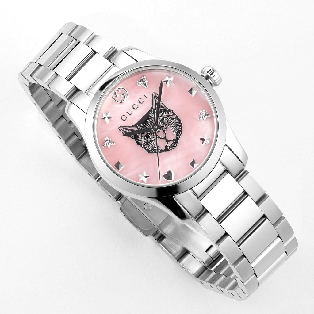 Gucci G Timeless Quartz Mother of Pearl Pink Dial Silver Steel Strap Watch For Women - YA1265013 Buy Now By Gucci