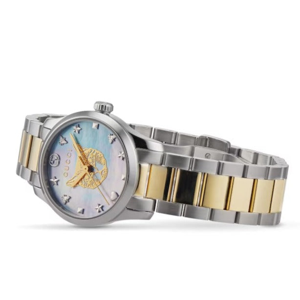Gucci G Timeless Quartz Mother of Pearl Blue Dial Two Tone Steel Strap Watch For Women - YA1265011 Buy Now By Gucci